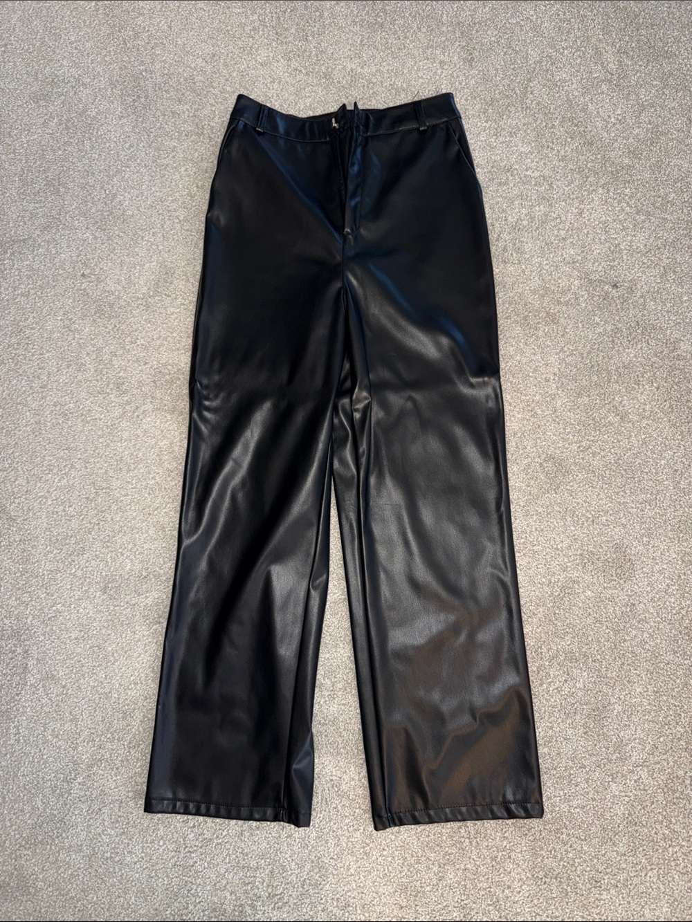 Women’s Black Faux Leather Straight-Leg Pants